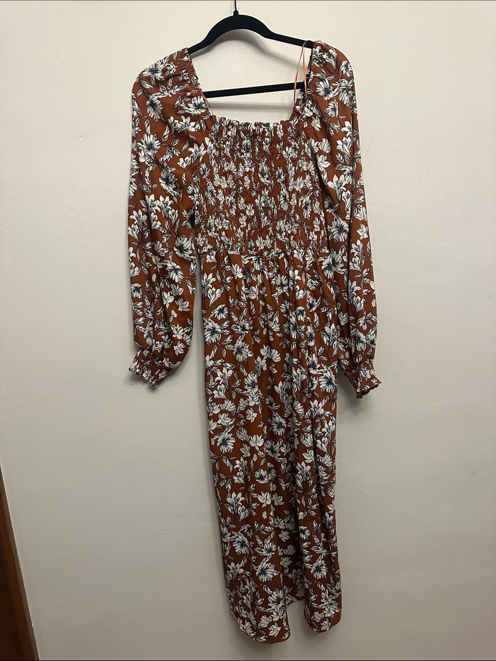 Women's La Ligne x Target Brown/White Floral Smocked Bodice Midi Dress -small